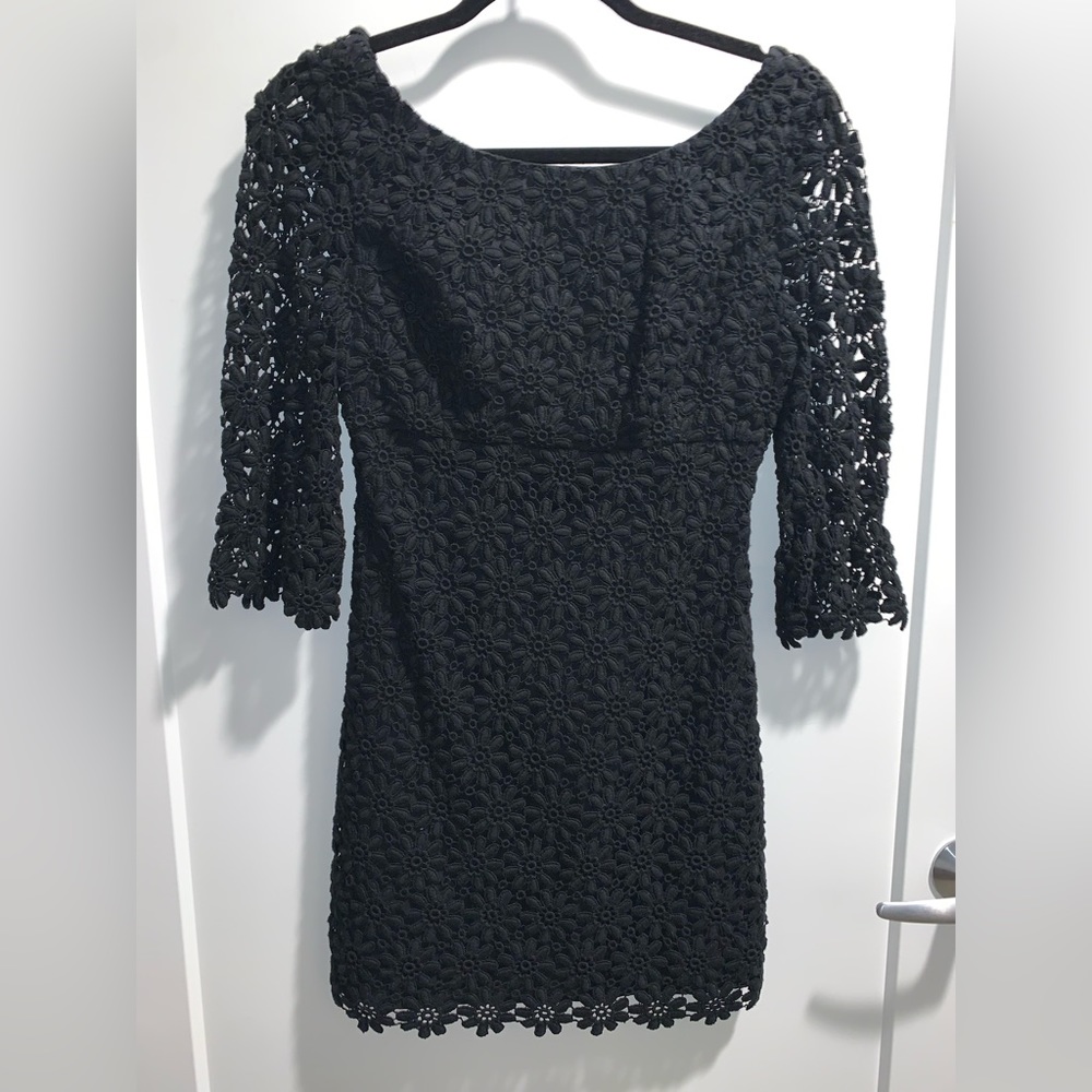 Black Crochet Lace Sheath Dress - Women